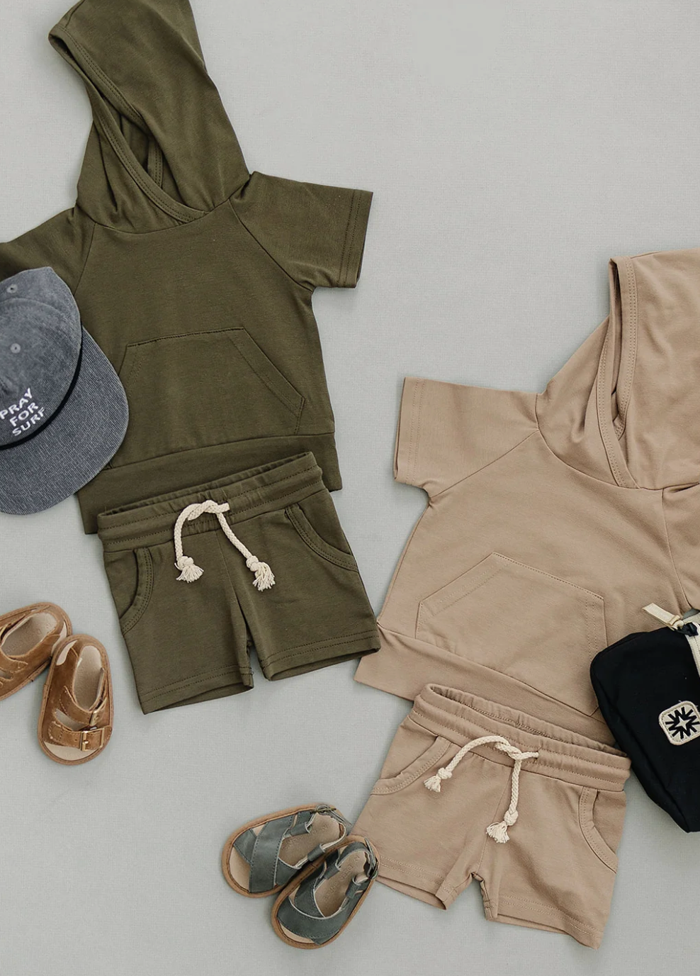 Sand Hooded Tee and Pocket Short Set|87446