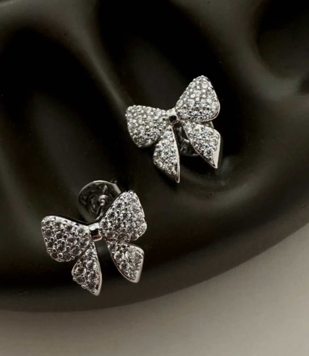 Pave Bow Studs - Silver|218810