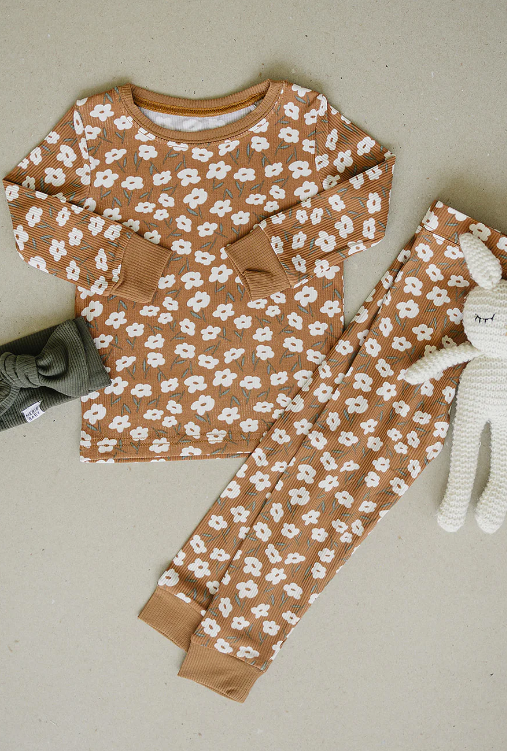 Mebie Baby - Mustard Floral Ribbed Bamboo Cozy Set|104149