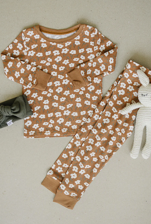 Mebie Baby - Mustard Floral Ribbed Bamboo Cozy Set|104149