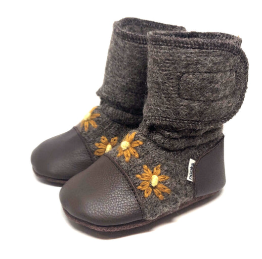 Sunflower Embroidered Felted Wool Booties|76175