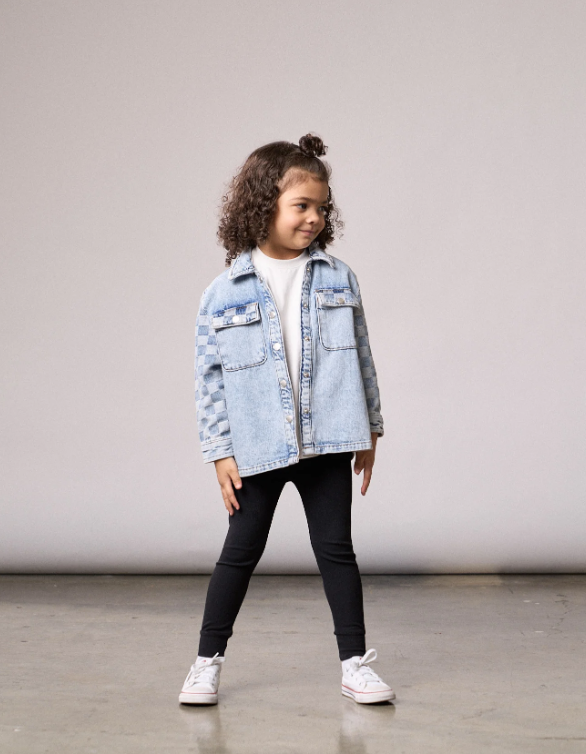 Little Bipsy - Checkered Shacket - Light Wash|145232