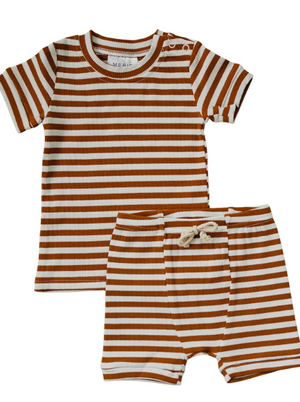 Mebie Baby - Honey Stripe Ribbed Short Set|91231