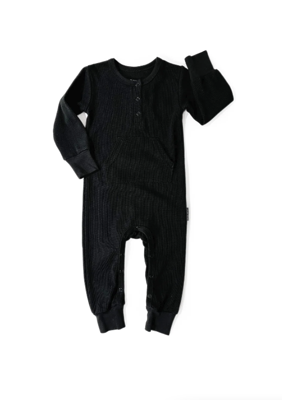 Little Bipsy  - Black Waffle Romper|80279