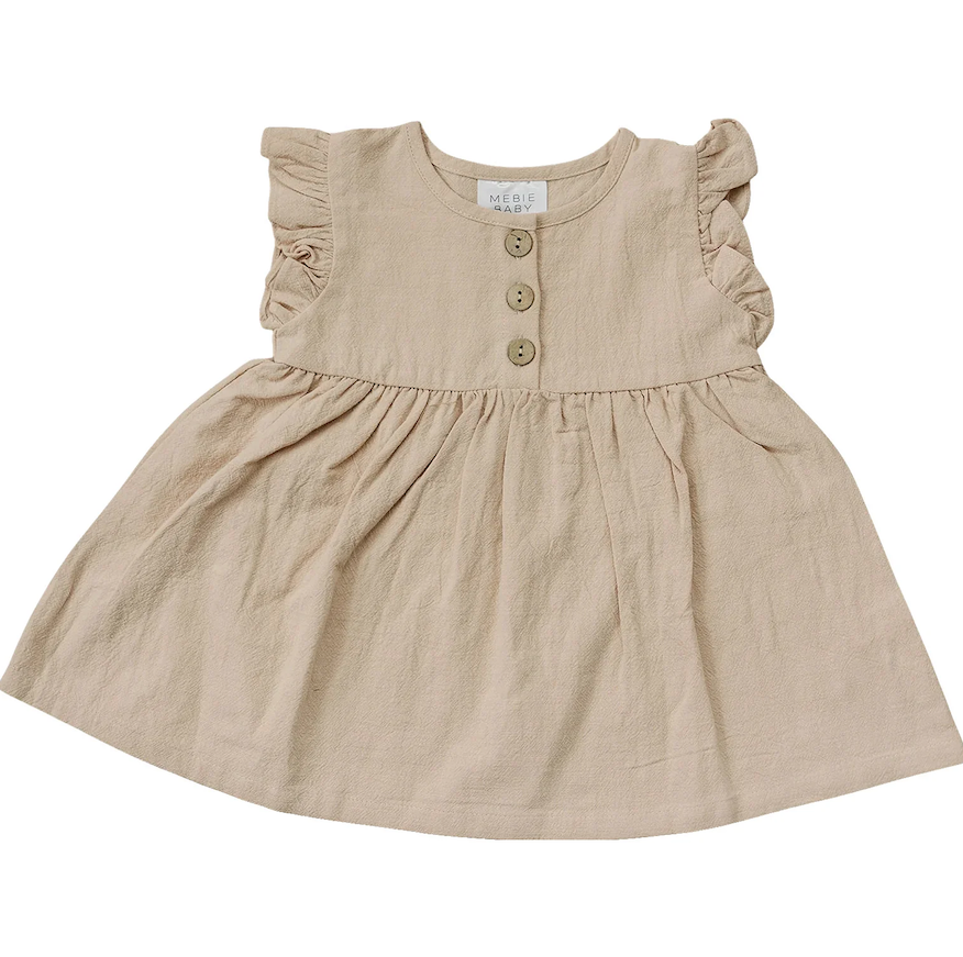 Mebie Baby - Cream Ruffle Linen Dress|91188