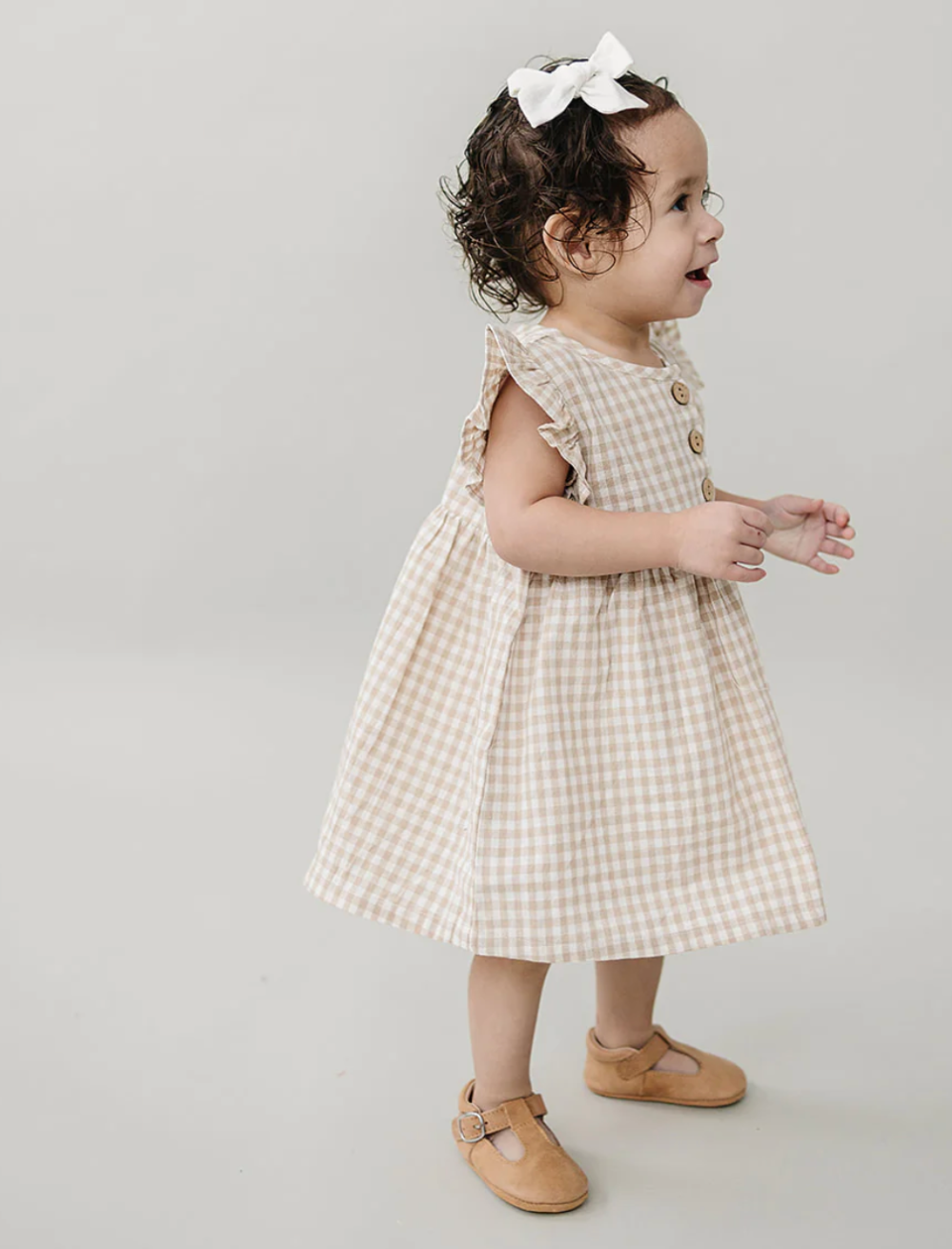 Mebie Baby - Gingham Ruffle Linen Dress|87459