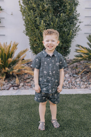 Mebie Baby - Navy Surfer Linen Button Up Shirt