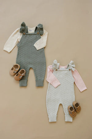 Mebie Baby - Grey Ruffle Knit Overalls