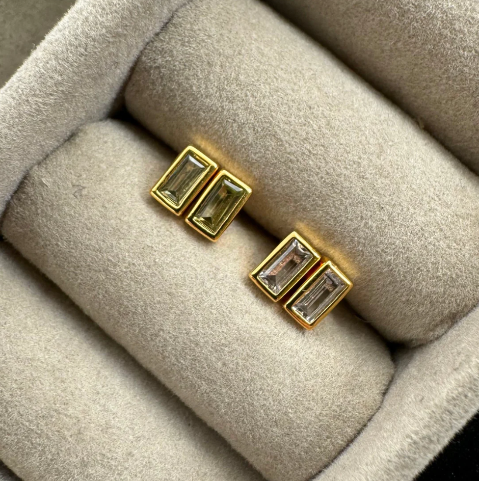 Rectangle Stone Studs - White - 18K PVD Gold Plating|176897