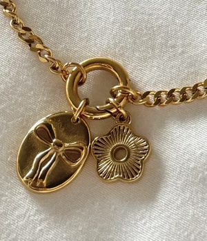 Bow and Flower Bracelet-18K PVD Gold Plating|186939
