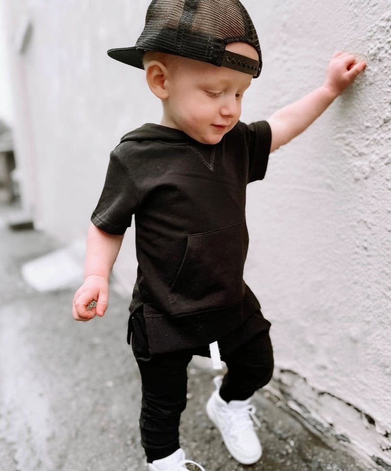 Little Bipsy - Short Sleeve Hoodie - Black|97759