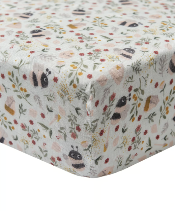 Muslin Fitted Crib Sheet - Bumble Bees|136237