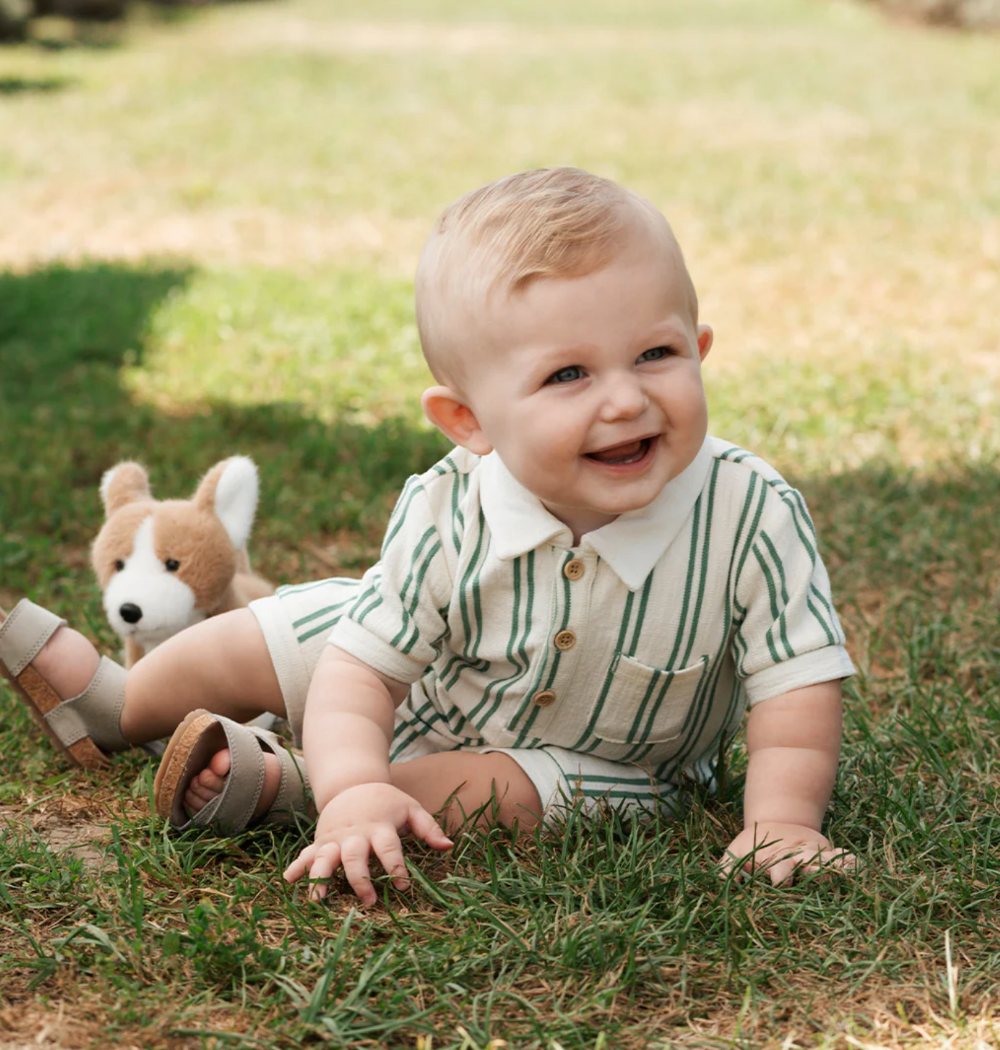 Petit Lem - Knit Romper - Green Stripes|187270