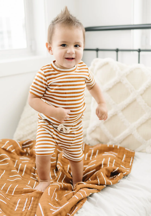 Mebie Baby - Honey Stripe Ribbed Short Set|91232