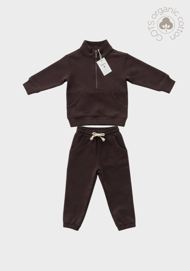 Bee & Magnolia - Organic Half-Zip Jogger Set - Woodland Bark|191166