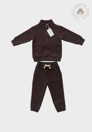Bee & Magnolia - Organic Half-Zip Jogger Set - Woodland Bark|191166