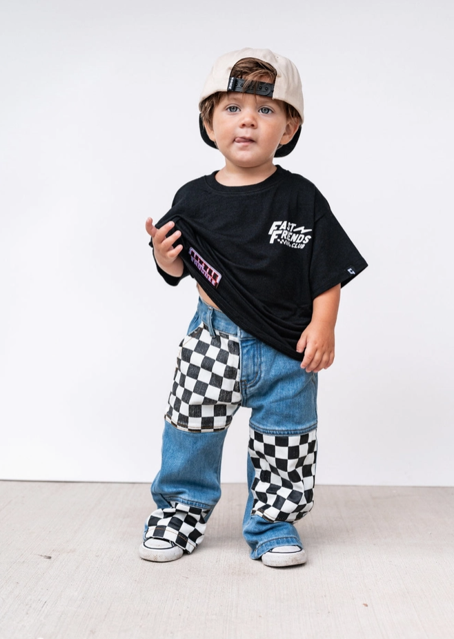 Little Trouble - Checkered Patch Baggy Jeans|177950