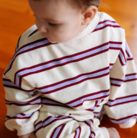 Roobear - Striped Long Sleeve Romper - Purple and Red|205902
