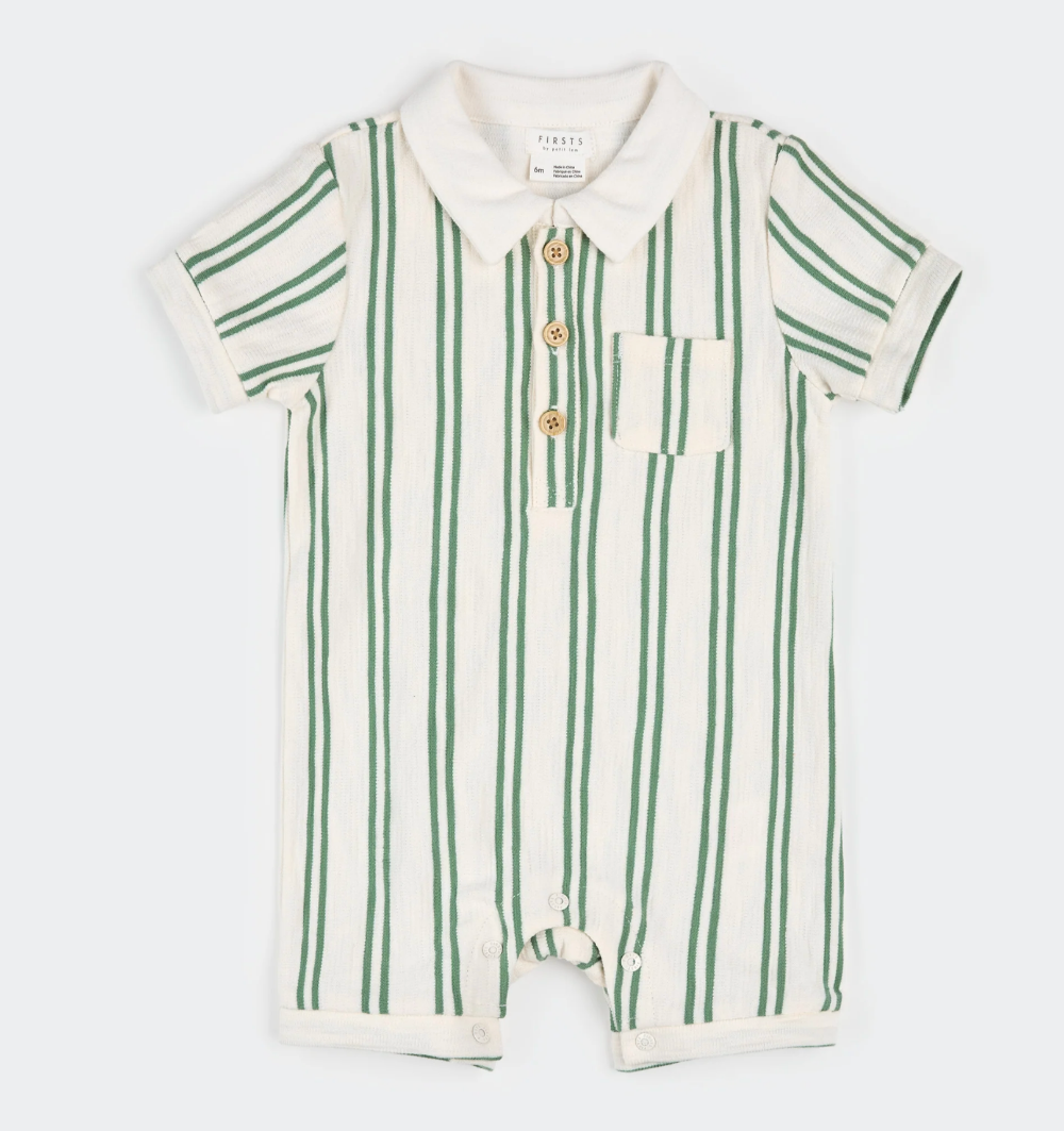 Petit Lem - Knit Romper - Green Stripes|187268