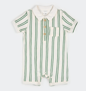 Petit Lem - Knit Romper - Green Stripes|187268