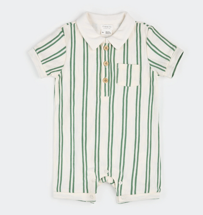 Petit Lem - Knit Romper - Green Stripes|187268