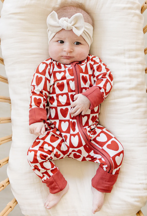 Mebie Baby - Checkered Hearts Ribbed Bamboo Zipper|185348