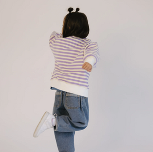 Roobear - Striped Fleece-lined Crewneck Purple|163071