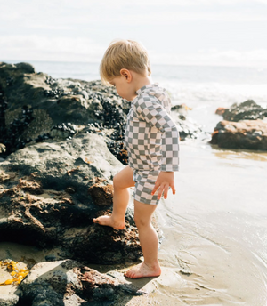 Mebie Baby - Light Green Checker Long Sleeve Swim Set|87727