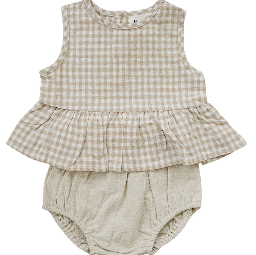 Mebie Baby -Oatmeal Gingham Peplum Set|118259