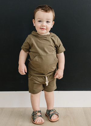 Mebie Baby - Olive Hooded Tee and Pocket Short Set|87442