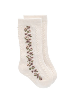 Jamie Kay - Cassie Knee High Sock Cassie Floral Jacquard - Bridal Blush|176807