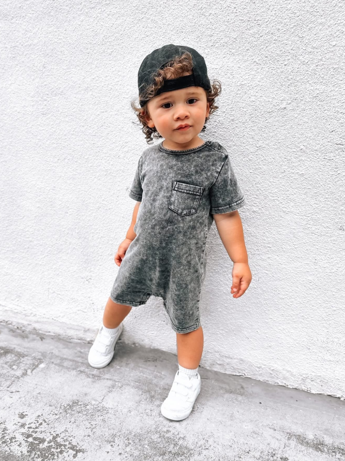 Little Bipsy - Acid Wash Shortie Romper|142087