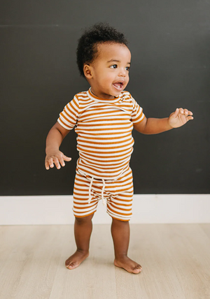 Mebie Baby - Honey Stripe Ribbed Short Set|91230