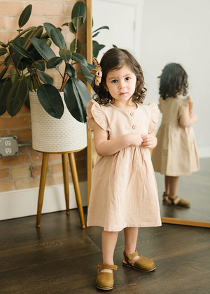 Mebie Baby - Cream Ruffle Linen Dress|91187