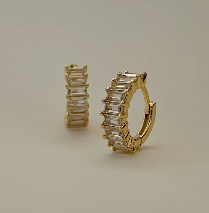 Liya Rectangle Stones Huggies- 18K PVD Gold Plating|186955