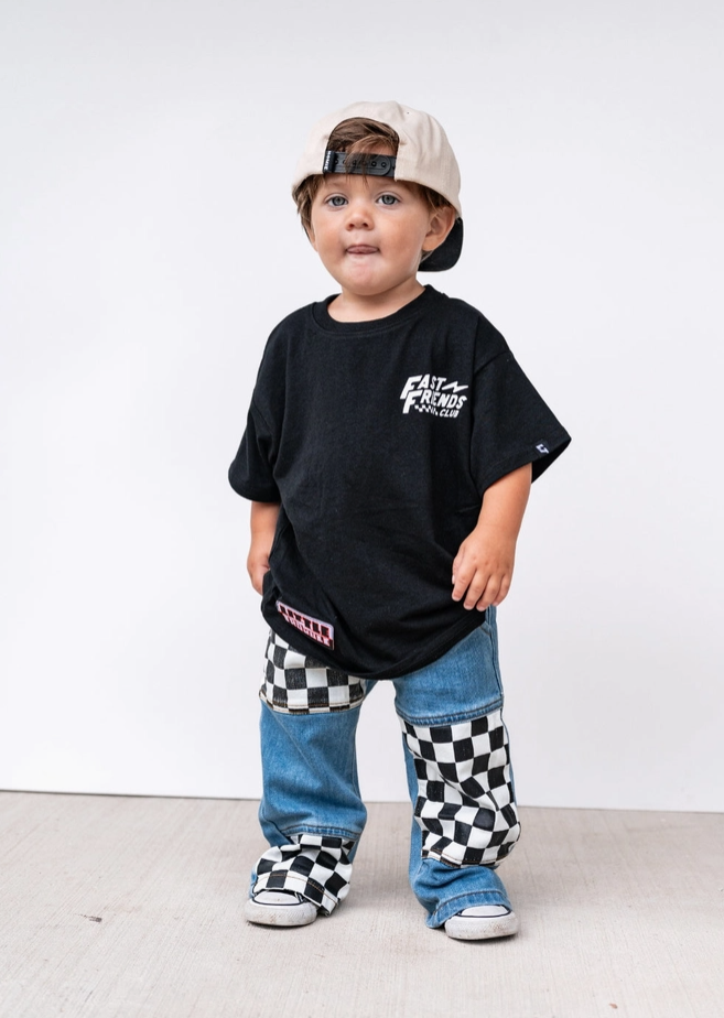 Little Trouble - Checkered Patch Baggy Jeans|177953