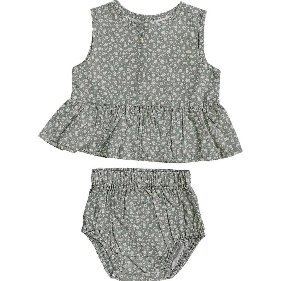 Mebie Baby - Light Green Floral Peplum Set|87733