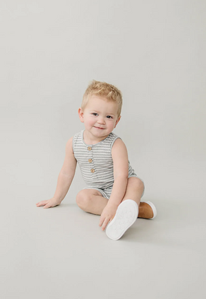 Mebie Baby - Grey Stripe Short Romper|91271