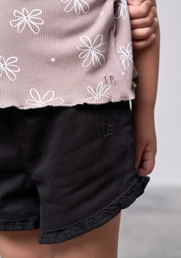 Little Bipsy - Ruffle Cotton Twill Shorts - Black|149329