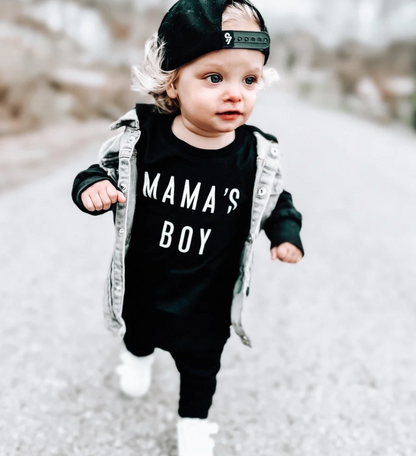 97 Design Co - Mama's Boy Black Kids T-Shirt|65708