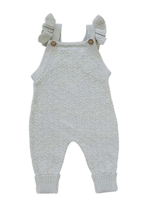 Mebie Baby - Grey Ruffle Knit Overalls|185325