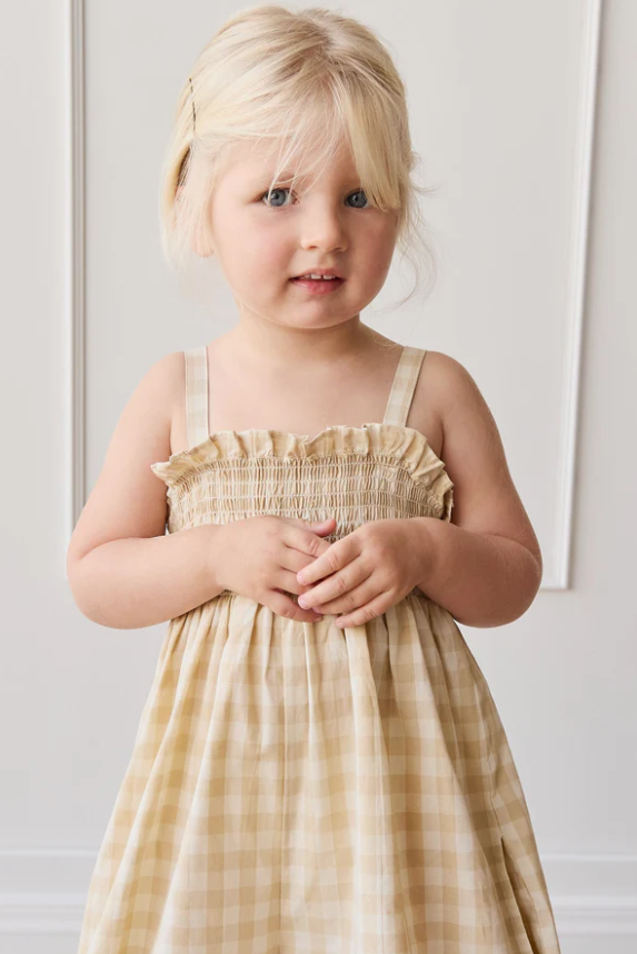 Organic Cotton Arabella Jumpsuit - Gingham Pale Khaki|155005