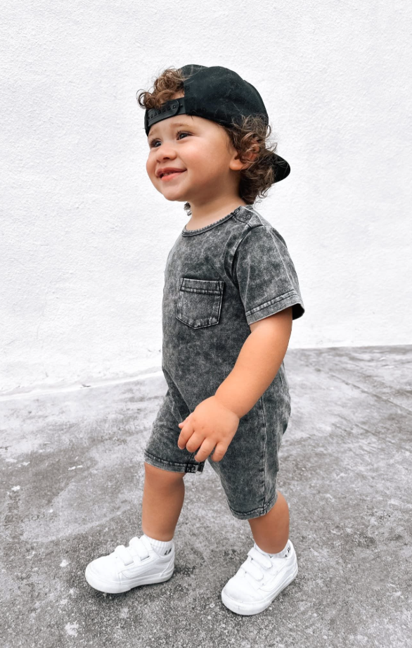 Little Bipsy - Acid Wash Shortie Romper|142082