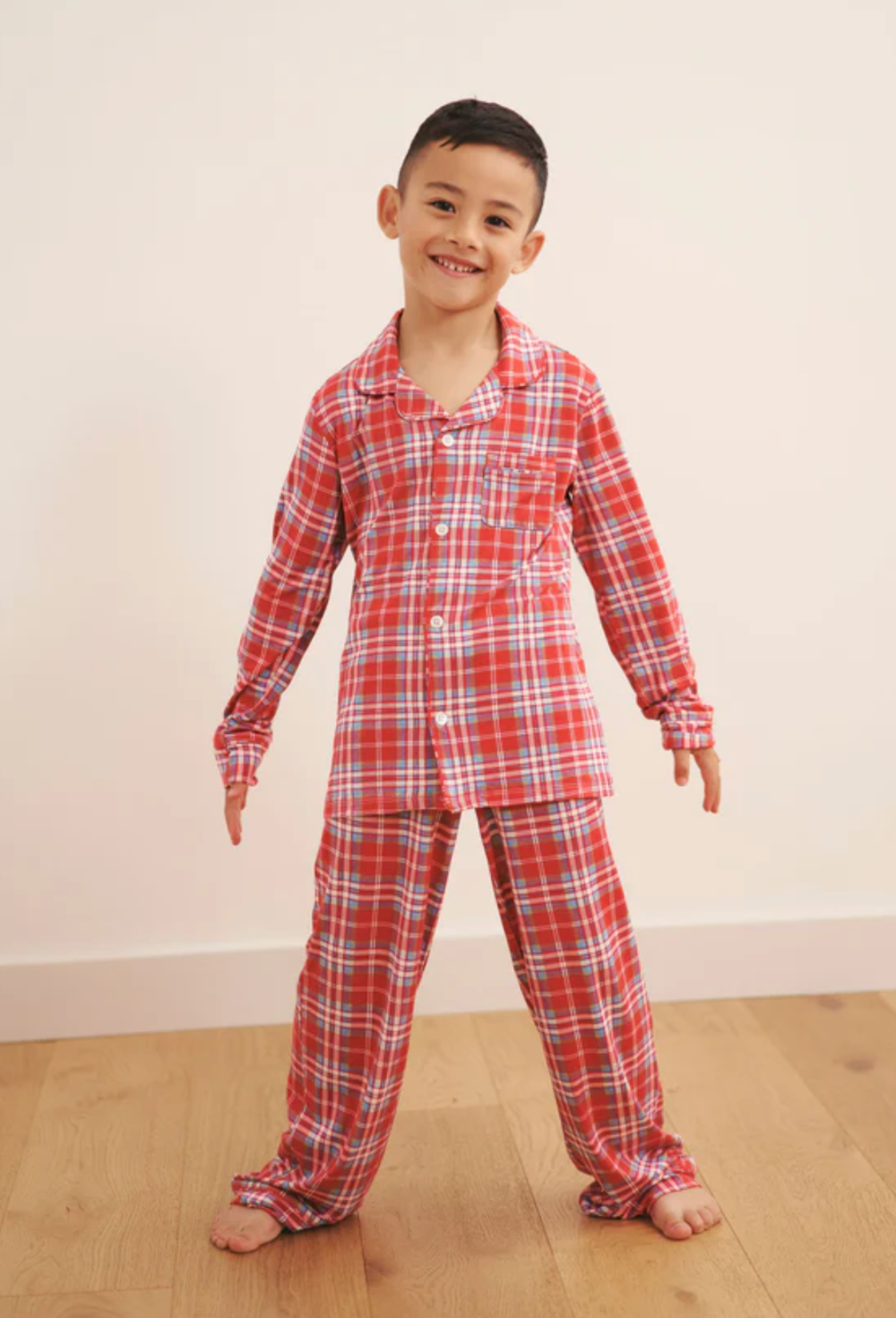 Kid's Collared Button up Set - RED PLAID|179441