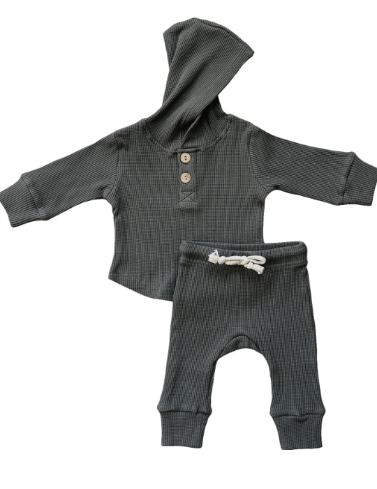 Mebie Baby - Charcoal Hooded Waffle Set|104178