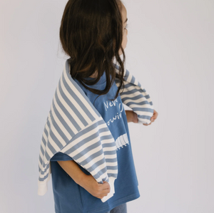 Roobear - Striped Fleece-lined Crewneck Blue|163069