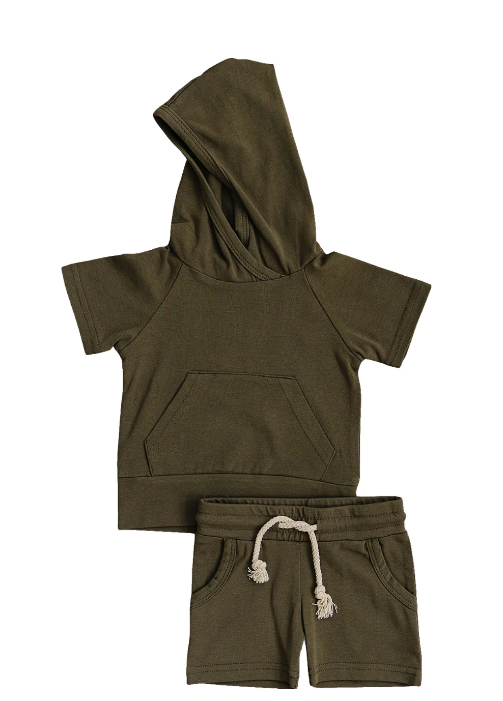 Mebie Baby - Olive Hooded Tee and Pocket Short Set|87441