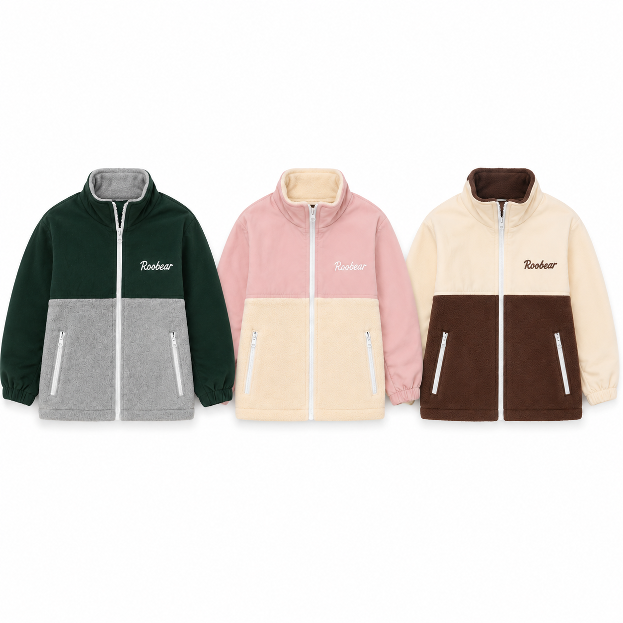 Roobear - Colourblock Fleece-lined Jacket Pink, Green, Brown