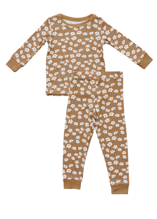 Mebie Baby - Mustard Floral Ribbed Bamboo Cozy Set|104148