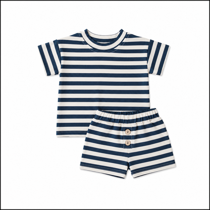 Mebie Baby - Navy Stripe Button Short Set